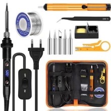 80W Soldering Iron Kit, Adjustable Temperature 180-520C, 5 Soldering Tips - Solder Wire, Tweezers