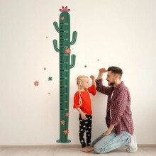 Green Floral Cactus Wall Stickers, Removable Height Chart, DIY Plant Wall Decals for Baby's Room