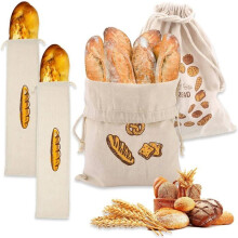 4-Piece Bread Bag Set, Reusable Bread Bag, Fabric Bread Bag, Linen Bread Bag, Baguette Bag for Drumsticks, Storage Bag