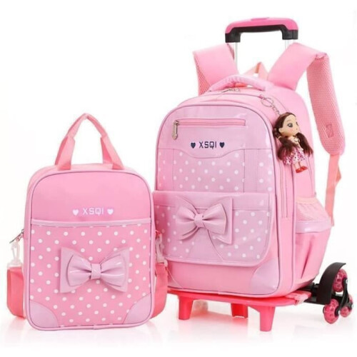 Rolling Backpack - LECOO - Girl's Model - Pink - 6 Wheels - Comfortable and Practical