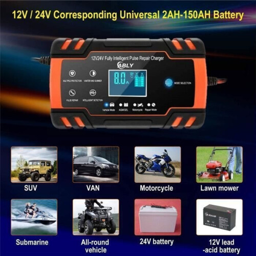 Caricabatterie - HUAFIY - 12/24V - 8A - 150AH - Smart e Touchscreen 1