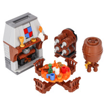 (B27-50)MOC Notice Board Building Blocks Bee Farm Fountain Bonfire Stove Medieval Town Street View Water Wall Bridge Road Sign Brick Toy