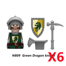 (N809-6PCS)Medieval MOC Soldier Figure Building Blocks Roman Warrior Egyptian Pharaoh Peasant Witches Militia Weapon DIY Mini Toy Gift T019