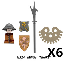 (N324-6PCS)Medieval MOC Soldier Figure Building Blocks Roman Warrior Egyptian Pharaoh Peasant Witches Militia Weapon DIY Mini Toy Gift T019