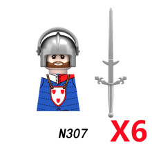 (N307-6PCS)Medieval MOC Soldier Figure Building Blocks Roman Warrior Egyptian Pharaoh Peasant Witches Militia Weapon DIY Mini Toy Gift T019