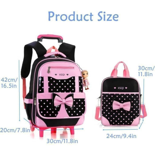 Rolling Backpack - LECOO - Girl's Model - Pink - 6 Wheels - Comfortable and Practical 1