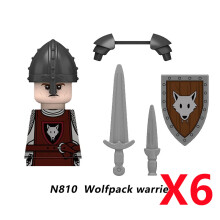 (N810-6PCS)Medieval MOC Soldier Figure Building Blocks Roman Warrior Egyptian Pharaoh Peasant Witches Militia Weapon DIY Mini Toy Gift T019