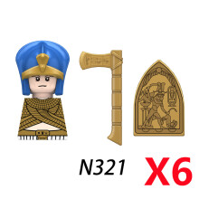 (N321-6PCS)Medieval MOC Soldier Figure Building Blocks Roman Warrior Egyptian Pharaoh Peasant Witches Militia Weapon DIY Mini Toy Gift T019