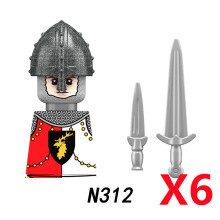 (N312-6PCS)Medieval MOC Soldier Figure Building Blocks Roman Warrior Egyptian Pharaoh Peasant Witches Militia Weapon DIY Mini Toy Gift T019