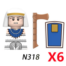 (N318-6PCS)Medieval MOC Soldier Figure Building Blocks Roman Warrior Egyptian Pharaoh Peasant Witches Militia Weapon DIY Mini Toy Gift T019