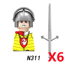 (N311-6PCS)Medieval MOC Soldier Figure Building Blocks Roman Warrior Egyptian Pharaoh Peasant Witches Militia Weapon DIY Mini Toy Gift T019