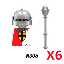(N306-6PCS)Medieval MOC Soldier Figure Building Blocks Roman Warrior Egyptian Pharaoh Peasant Witches Militia Weapon DIY Mini Toy Gift T019