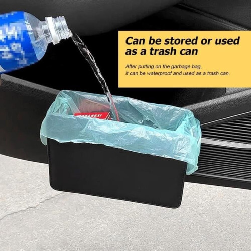 Car trash can - Luxury - Foldable - Waterproof - PU leather - Compact and practical 2
