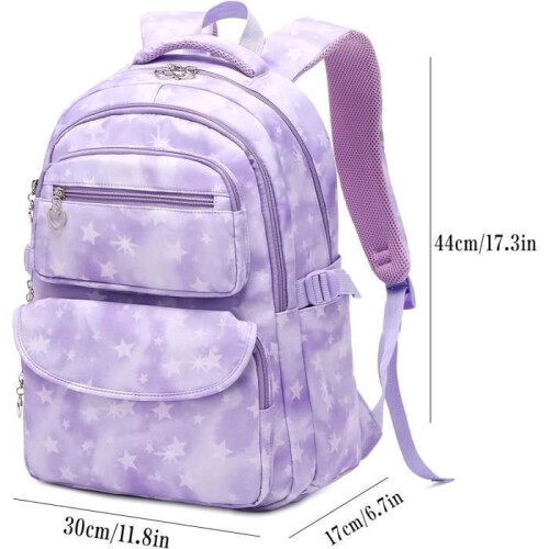 Τσάντα Δημοτικού για Κορίτσια - LECOO - Purple Star - Αδιάβροχο Νάιλον - Πλάτη 1