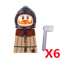 (B18-34-1-6PCS)Medieval MOC Soldier Figure Building Blocks Roman Warrior Egyptian Pharaoh Peasant Witches Militia Weapon DIY Mini Toy Gift T019