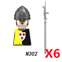 (N302-6PCS)Medieval MOC Soldier Figure Building Blocks Roman Warrior Egyptian Pharaoh Peasant Witches Militia Weapon DIY Mini Toy Gift T019