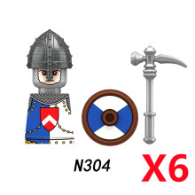 (N304-6PCS)Medieval MOC Soldier Figure Building Blocks Roman Warrior Egyptian Pharaoh Peasant Witches Militia Weapon DIY Mini Toy Gift T019