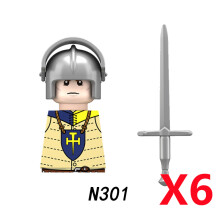 (N301-6PCS)Medieval MOC Soldier Figure Building Blocks Roman Warrior Egyptian Pharaoh Peasant Witches Militia Weapon DIY Mini Toy Gift T019