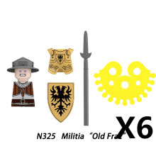 (N325-6PCS)Medieval MOC Soldier Figure Building Blocks Roman Warrior Egyptian Pharaoh Peasant Witches Militia Weapon DIY Mini Toy Gift T019