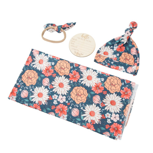 Type 4 4-Piece Floral Print Newborn Swaddle Headband 2