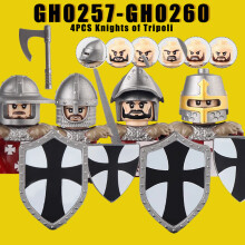 (GH0257-GH0260) Mittelalterliche Militärfiguren der Tempelritter: Antike Reiter, Soldaten, Flagge, H