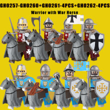 (Sandblau) Mittelalterliche Militärfiguren der Tempelritter: Antike Reiter, Soldaten, Flagge, Helm,