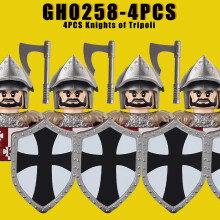 (GH0258-4PCS) Mittelalterliche Militärfiguren der Tempelritter: Antike Reiter, Soldaten, Flagge, Hel