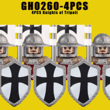 (GH0260-4PCS) Mittelalterliche Militär-Bausteine: Deutsche Ritter, Templer, antike Reiterfiguren, Fl