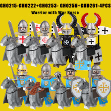 (Lime) Mittelalterliche Militärfiguren der Tempelritter, antike Reiter, Soldaten, Flagge, Helm, Axt,