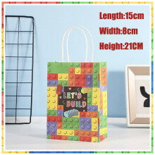 (1pc paper bag)New Building Block Birthday Party Decoration Colorful Building Blocks Plates Cup Napkins Tableware Tablecloth Supplies Kids Boys