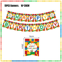 (banner)New Building Block Birthday Party Decoration Colorful Building Blocks Plates Cup Napkins Tableware Tablecloth Supplies Kids Boys