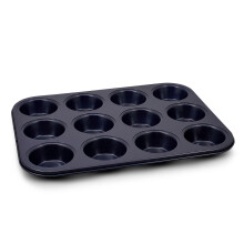 Non-Stick 12 Hole Muffin Tin | Carbon Steel | Dark Blue | Baking Tins/Yorkshire Puddings/Mini Cake/Small Cakes