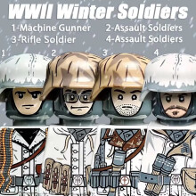 (Dark Blue)MOC WW2 German Winter Soldiers Figures Building Blocks Officer US Infantry British Army Weapons 98K Soviet Red Army Bricks Toys