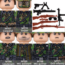 (Trans-light Blue)MOC WW2 German Winter Soldiers Figures Building Blocks Officer US Infantry British Army Weapons 98K Soviet Red Army Bricks Toys