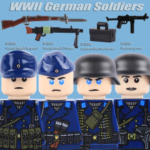(Trans-purple)MOC WW2 German Winter Soldiers Figures Building Blocks Officer US Infantry British Army Weapons 98K Soviet Red Army Bricks Toys