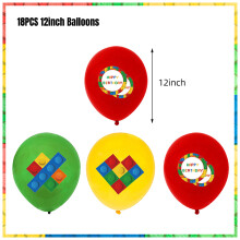 (18pc balloon)New Building Block Birthday Party Decoration Colorful Building Blocks Plates Cup Napkins Tableware Tablecloth Supplies Kids Boys