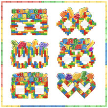 (12pcs paper glasses)New Building Block Birthday Party Decoration Colorful Building Blocks Plates Cup Napkins Tableware Tablecloth Supplies Kids Boys