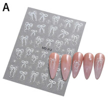 (WR120) Ribbons Bows Nail Stickers White 3D DIY Nail Sticker Jewelry