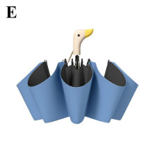 (A,Dark Blue)Wooden Duck Mouth Rainy Sun Umbrella Handle Cartoon Umbrella Foldable 8 Bones