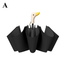 (Black)Wooden Duck Mouth Rainy Sun Umbrella Handle Cartoon Umbrella Foldable 8 Bones