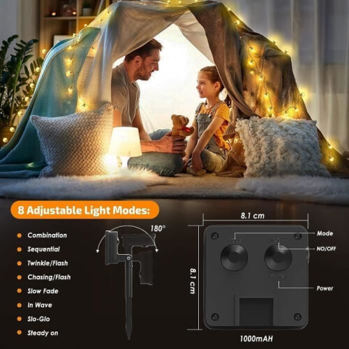 String lights - LECOO - 100 Warm White LEDs - 12.1m - 8 Modes - IP65 Waterproof 2