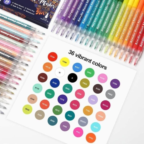 Acrylic Felt-Tip Markers - LECOO - 36 Colors - Fine Tip - Opaque - Permanent 2