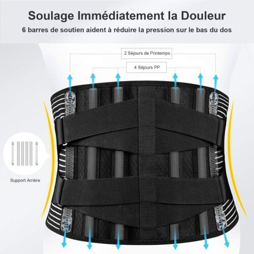 Lumbar Support Belt - Provides Proper Support for the Lower Back and Relieves Pain - 4 Springs - Adjustable Double Strap 1