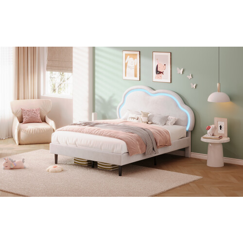 4ft6 Double Upholstered Bed with LED Adjustable Cute Cloud Headboard 2