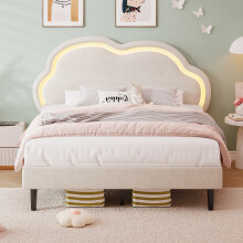 4ft6 Double Upholstered Bed with LED Adjustable Cute Cloud Headboard