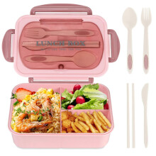 (Pink) Lunch Box for Adults, 1200ml Kids Bento Box with 3 Compartments, Leakproof Bento Lunch Box with Utensils, Green
