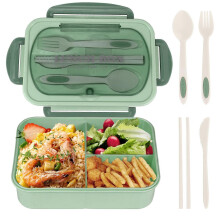 (Green) Lunch Box for Adults, 1200ml Kids Bento Box with 3 Compartments, Leakproof Bento Lunch Box with Utensils, Green