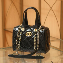 (Black) Leather DIY Bowling Bag Boston Bag Shoulder Underarm Pillow Bag Handmade Quilted Luxury Women's Bag
