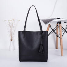 (black) Fashion Color Block Shoulder Bag Large Capacity Fringe Tote Bag Preppy Style Women's Bag for Commute & Casual