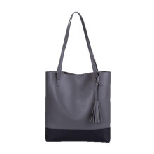 (gray) Fashion Color Block Shoulder Bag Large Capacity Fringe Tote Bag Preppy Style Women's Bag for Commute & Casual